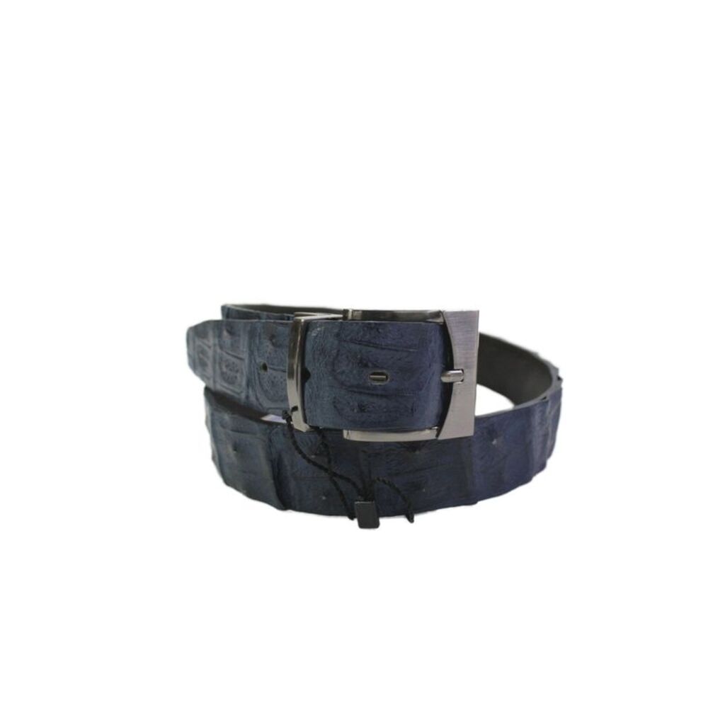 Bernini Mens Genuine American Alligator Silver Tone Buckle Belt Blue Size 38